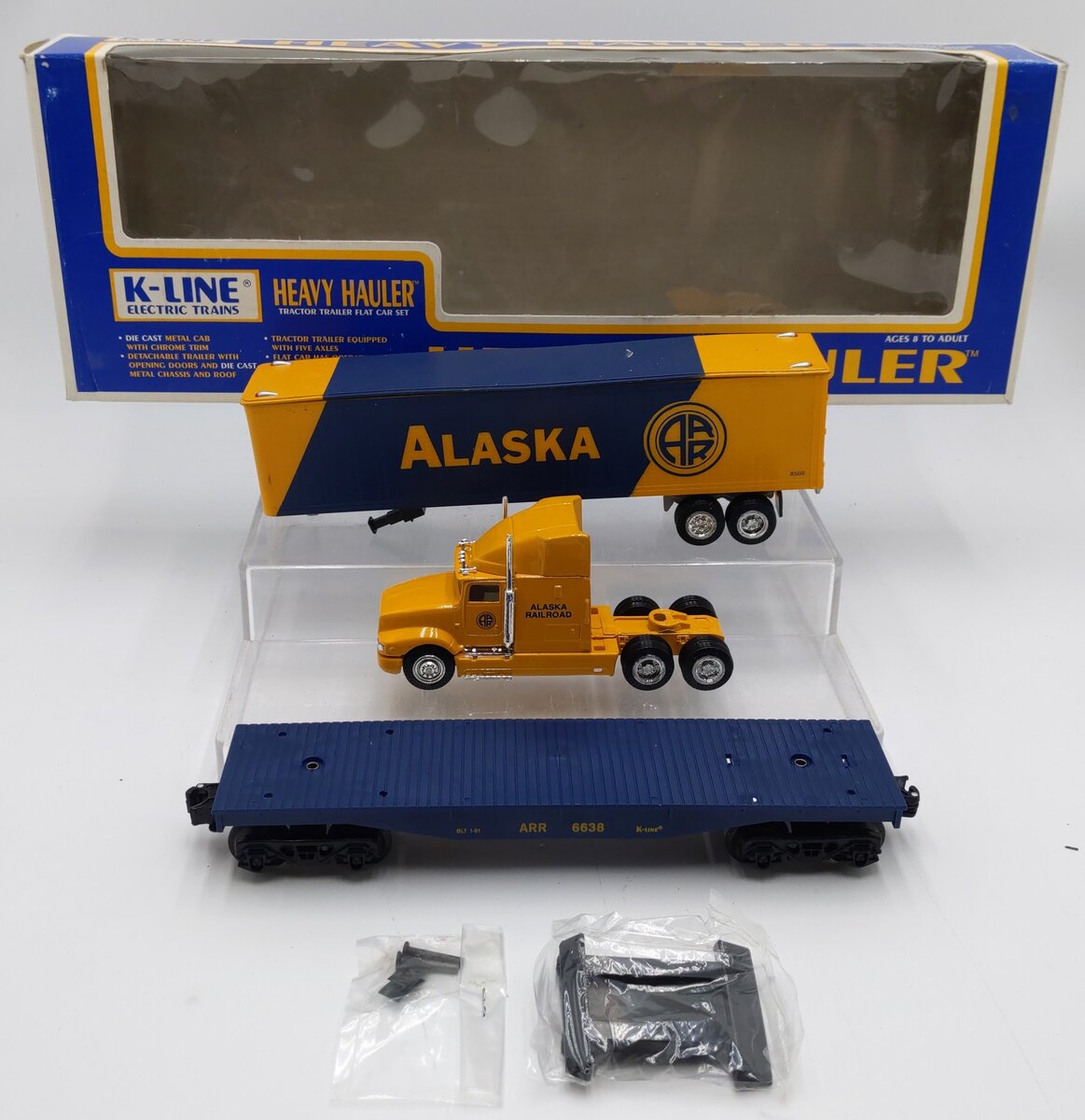 K-Line K6638 O Gauge Alaska Flatcar with Tractor Trailer VG/Box