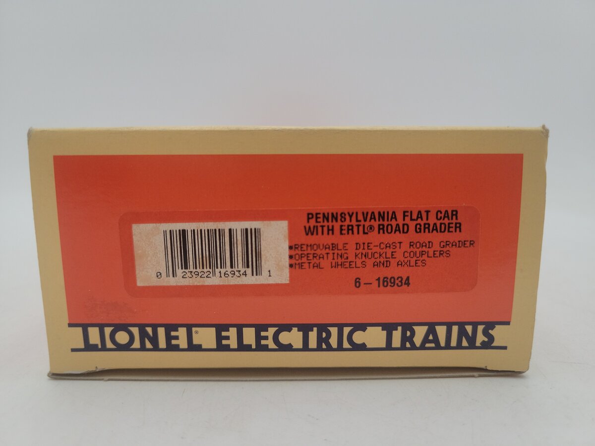 Lionel 6-16934 O Gauge Pennsylvania Flatcar w/Ertl Road Grader EX/Box