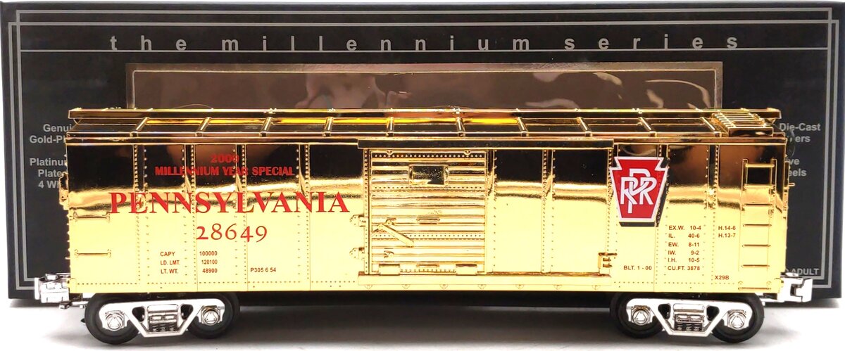 MTH 30-7446 O Gauge Gold Plated Pennsylvania Boxcar #28649 EX/Box