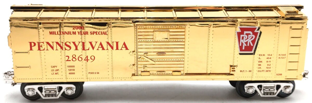 MTH 30-7446 O Gauge Gold Plated Pennsylvania Boxcar #28649 EX/Box