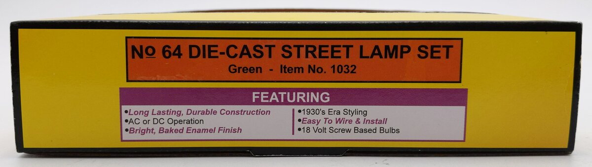 MTH 30-1032 O Scale Green Diecast Street Lamps # 64 (Set of 2) EX/Box