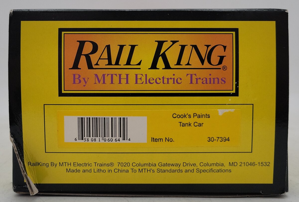 MTH 30-7394 Cook's Paints Tank Car LN/Box