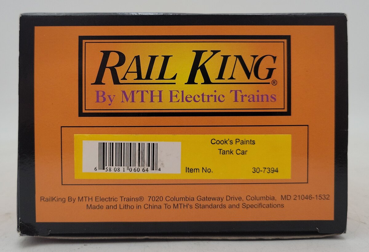 MTH 30-7394 Cook's Paints Tank Car LN/Box