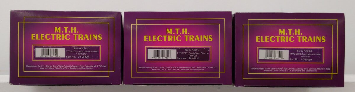 MTH 20-96039 O SF TTOS 2001 Southwest Division Single Dome Tank Cars (Set of 3) LN/Box