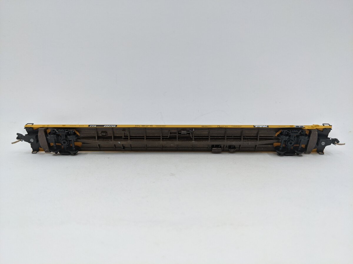 Micro-Trains 71524-1 N Scale TTX 89'4" TOFC Flat Car w/ Solid White Trailer VG/Box