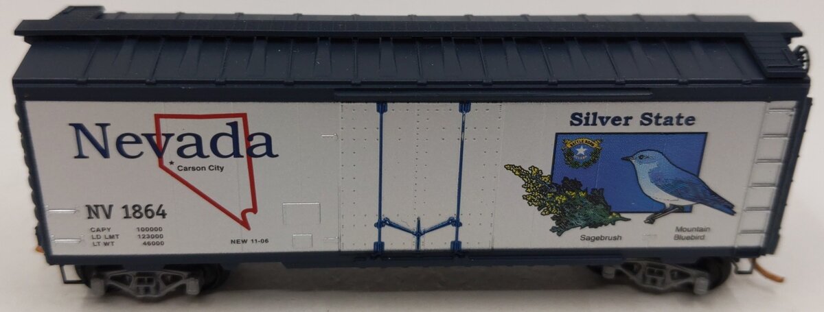 Micro-Trains 02100407 N Scale Nevada State 40' Standard Plug Door Boxcar #1864 LN