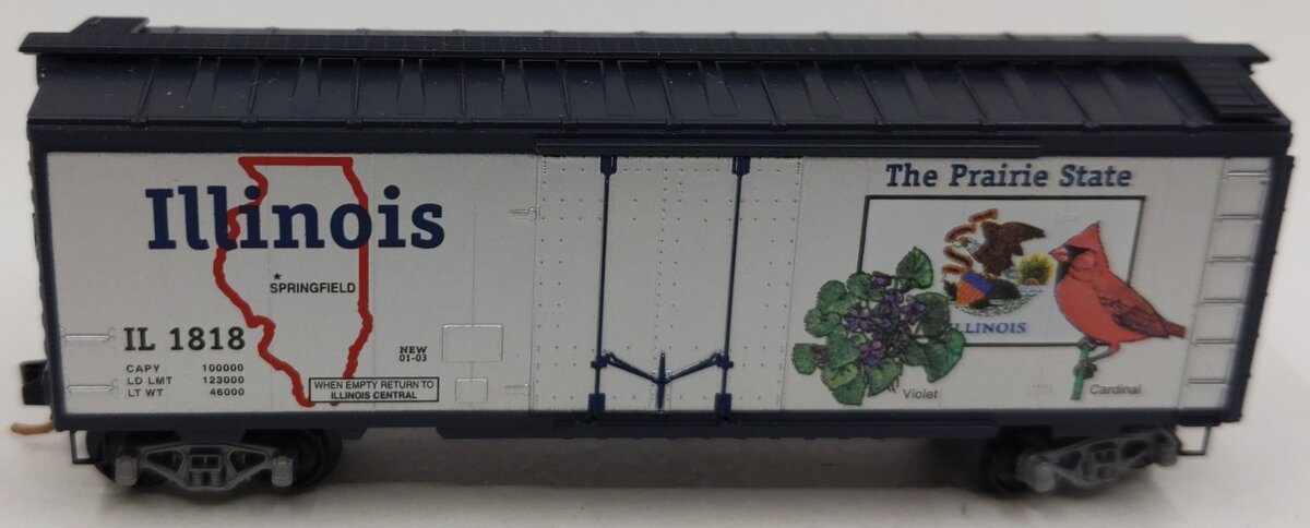 Micro-Trains 02100320 N Scale Illinois State 40' Standard Plug Door Boxcar #1818 LN