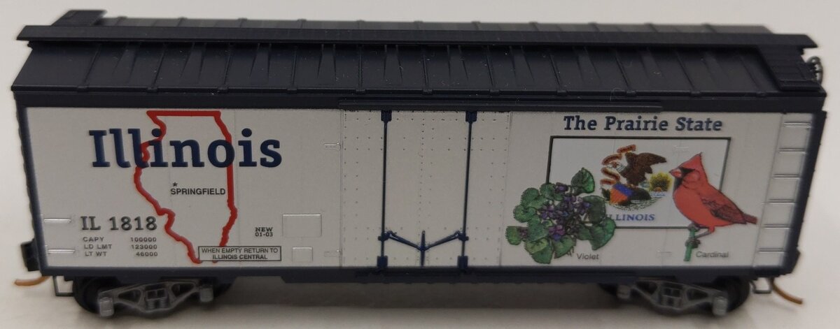 Micro-Trains 02100320 N Scale Illinois State 40' Standard Plug Door Boxcar #1818 LN