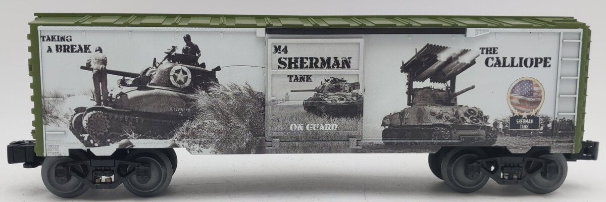 Lionel 1938220 O Gauge US Army WWII Sherman Tank Boxcar EX/Box