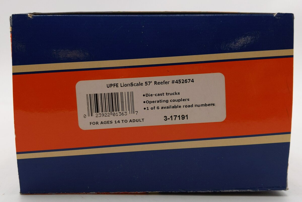 Lionel 3-17191 O Gauge UPFE LionScale 57' Refrigerator Car #452674 LN/Box