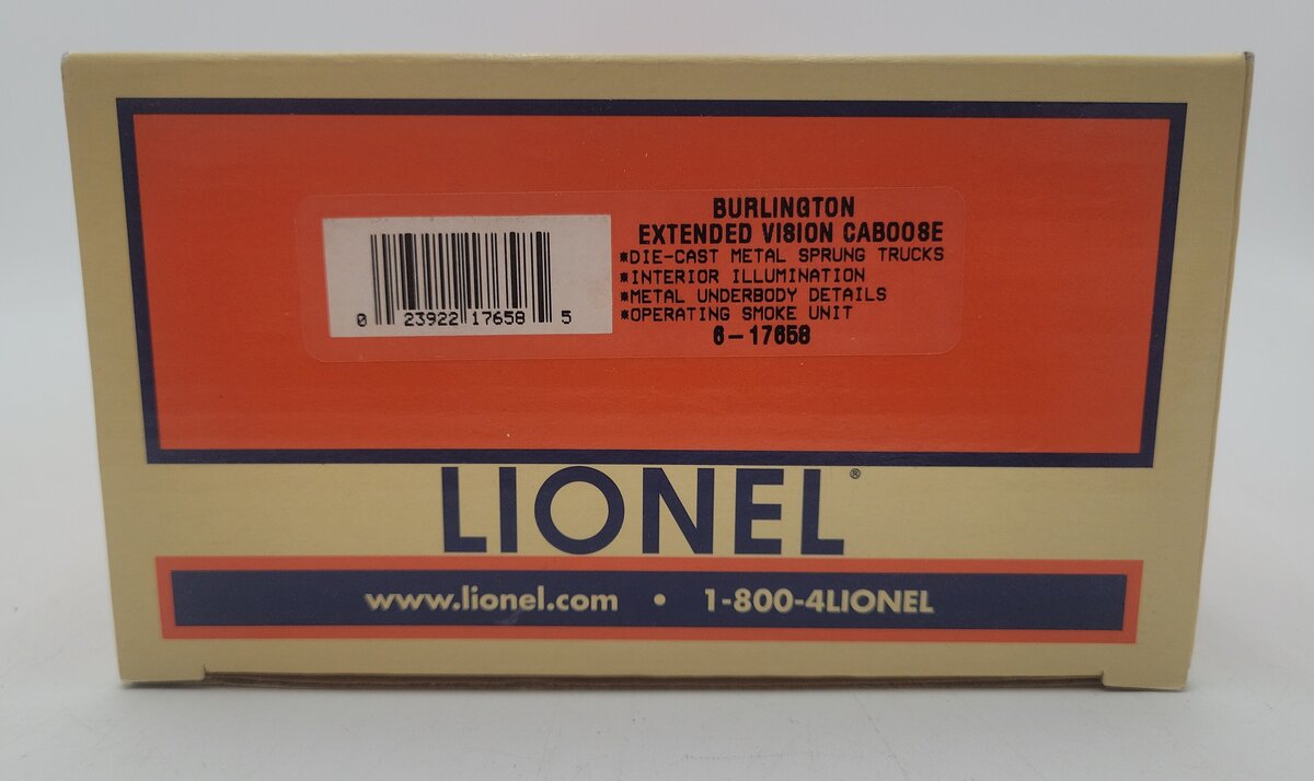 Lionel 6-17658 O Gauge Burlington Lighted Extended Vision Caboose #13611 EX/Box