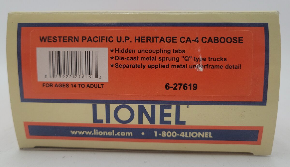 Lionel 6-27619 O Gauge Western Pacific U.P. Heritage CA-4 Caboose #3891 EX/Box