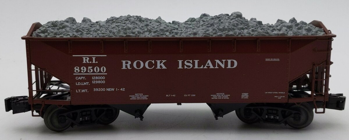 Lionel 6-17067 O Gauge Rock Island Offset Hopper w/ Gravel Load #89500 LN/Box