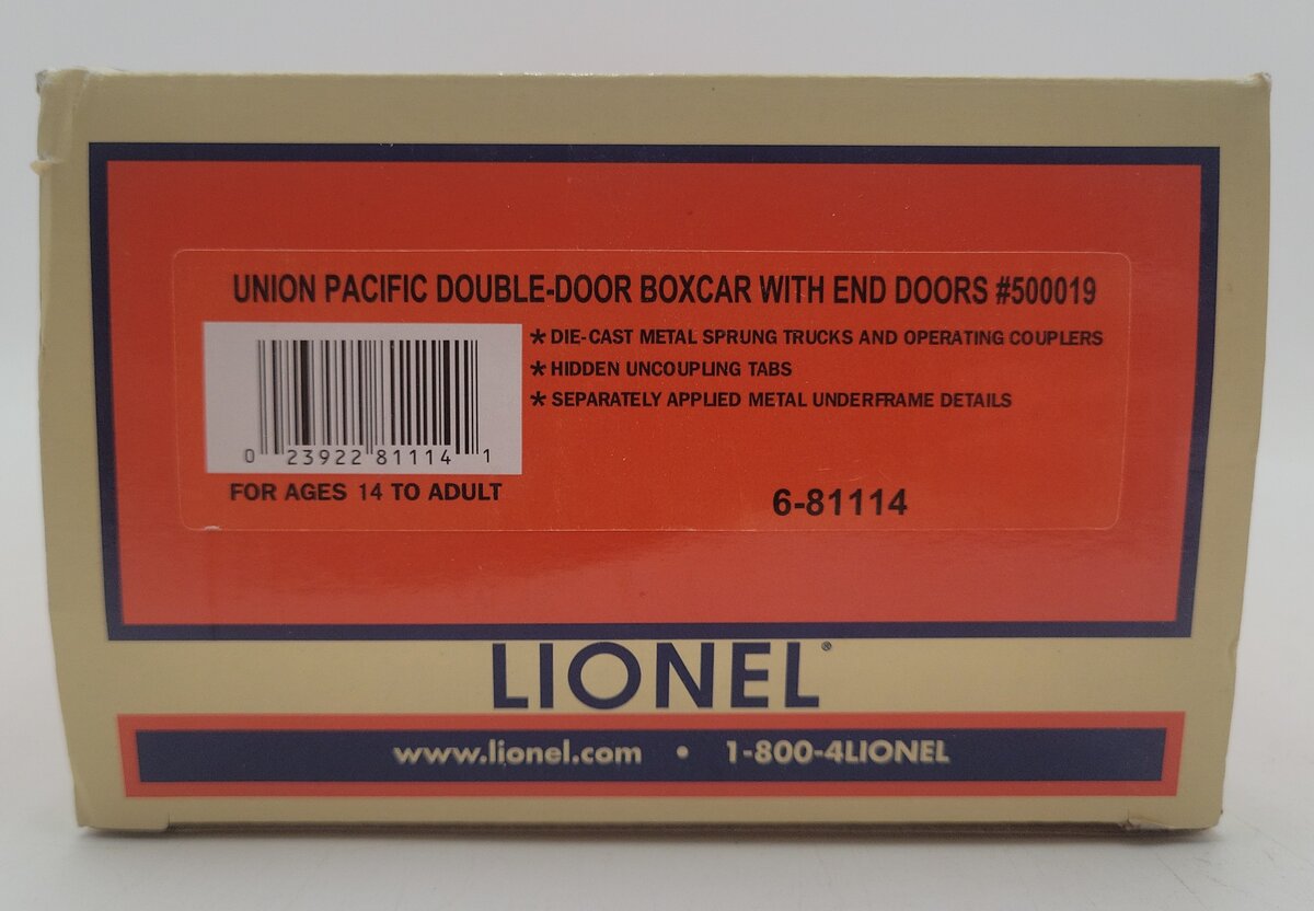 Lionel 6-81114 O Gauge Union Pacific Double Door Boxcar w/ End Doors #500019 NIB