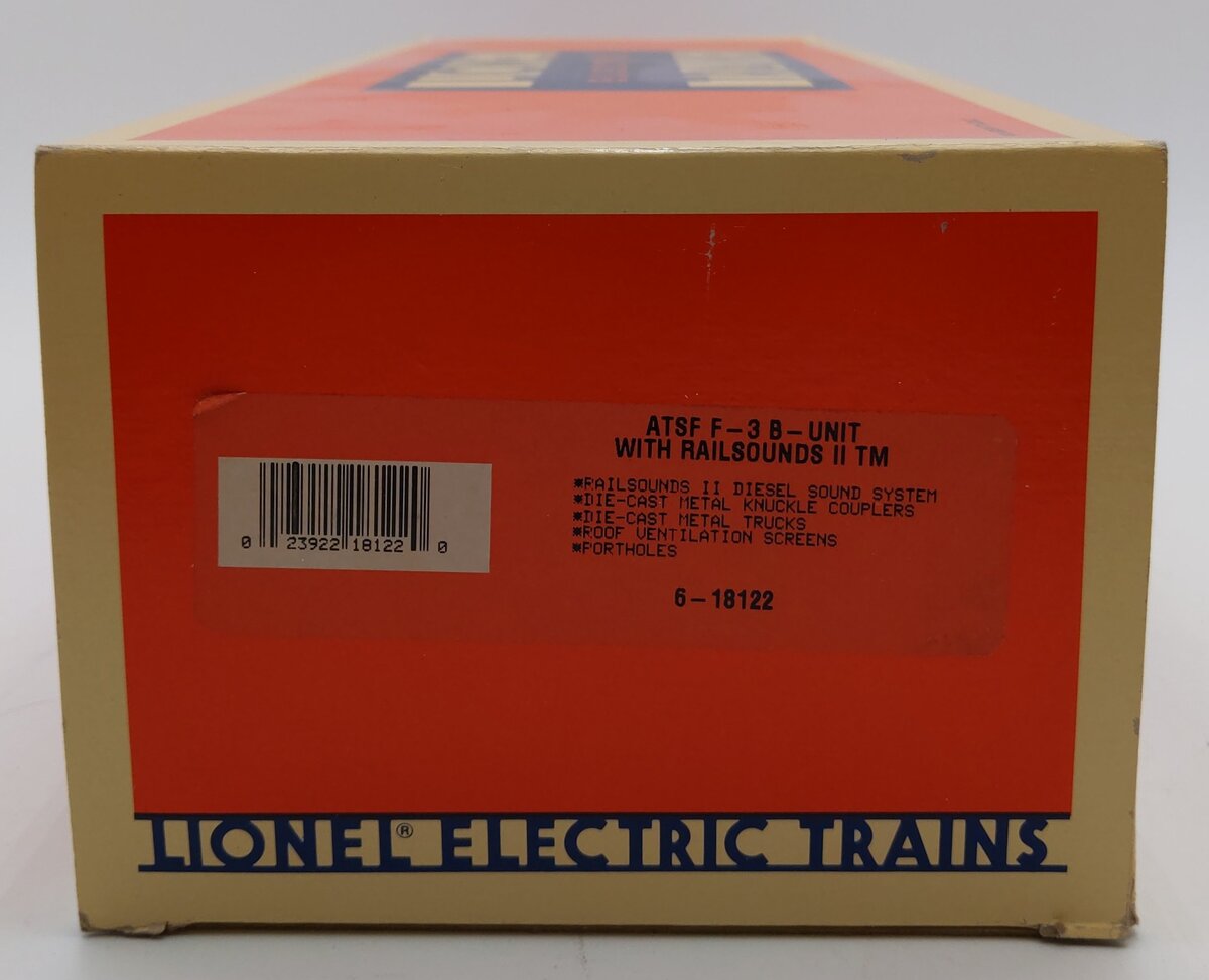 Lionel 6-18122 O Santa Fe F3 Blue/Yellow Non-Powered Diesel B-Unit #200B w/RS II EX/Box