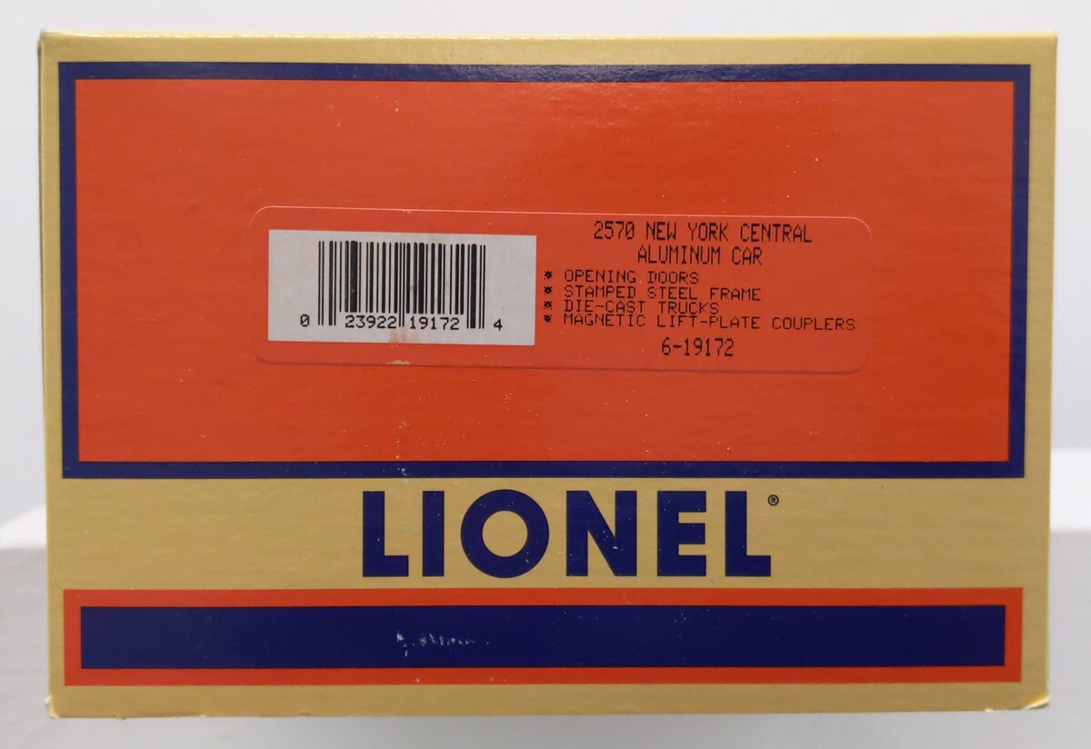 Lionel 6-19172 O Gauge New York Central Aluminum Streamlined Baggage Car #2570 EX/Box