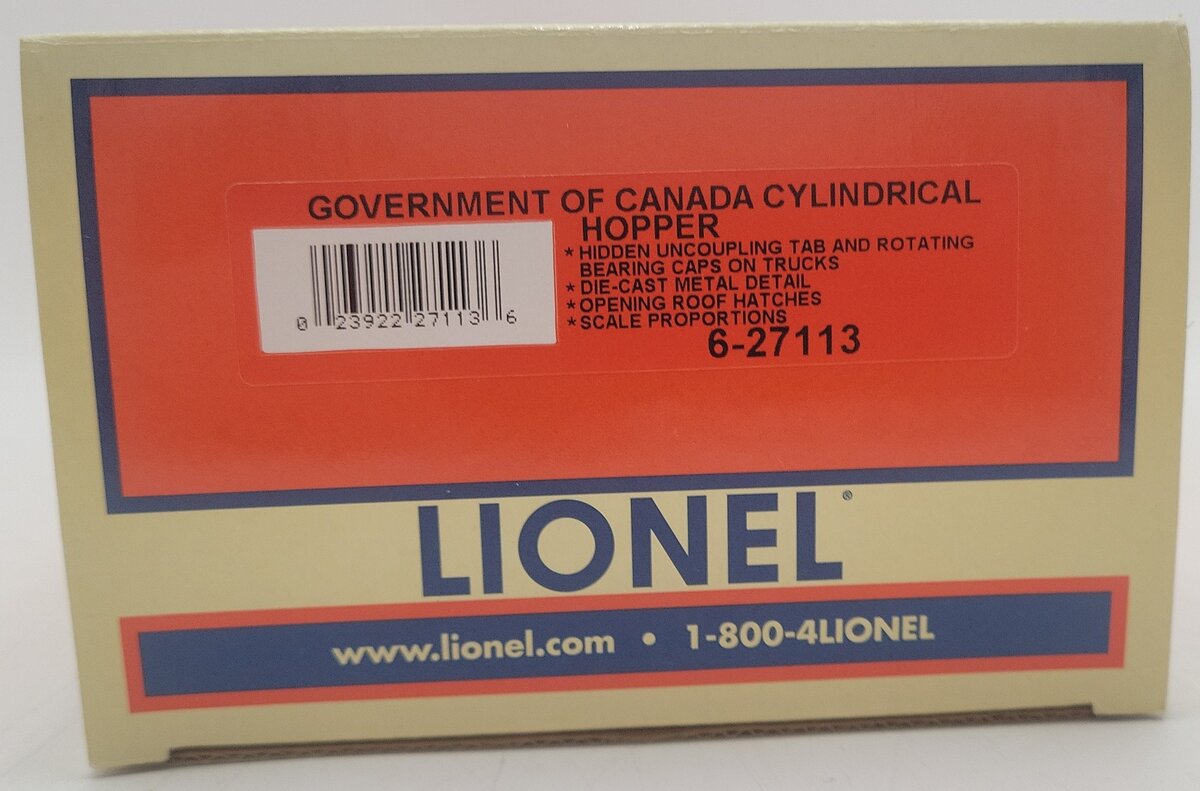 Lionel 6-27113 O Gauge Government of Canada Hopper #605415 EX/Box