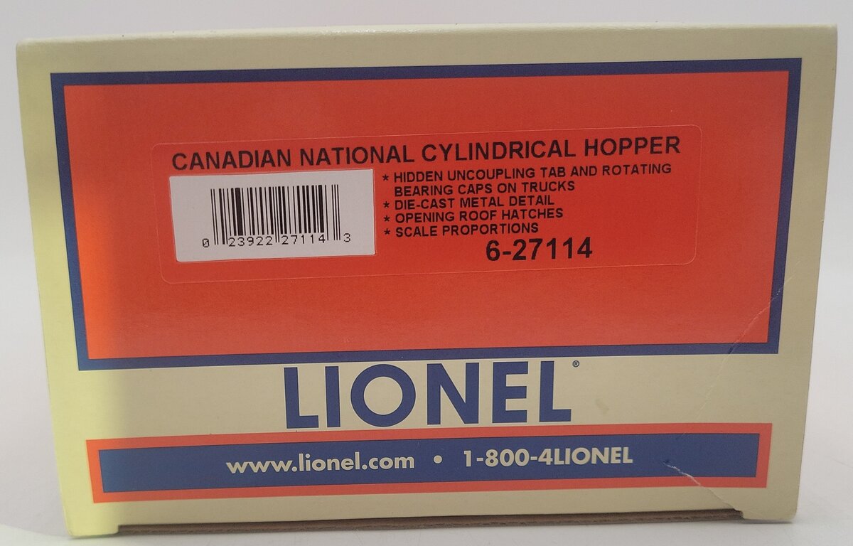 Lionel 6-27114 O Gauge Canadian National Cylindrical Hopper #369260 EX/Box