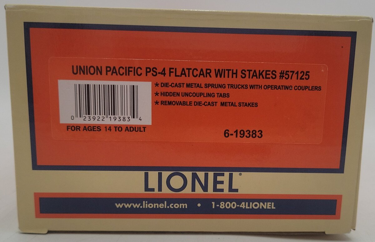Lionel 6-19383 O Gauge Union Pacific PS-4 Flatcar w/Stakes EX/Box