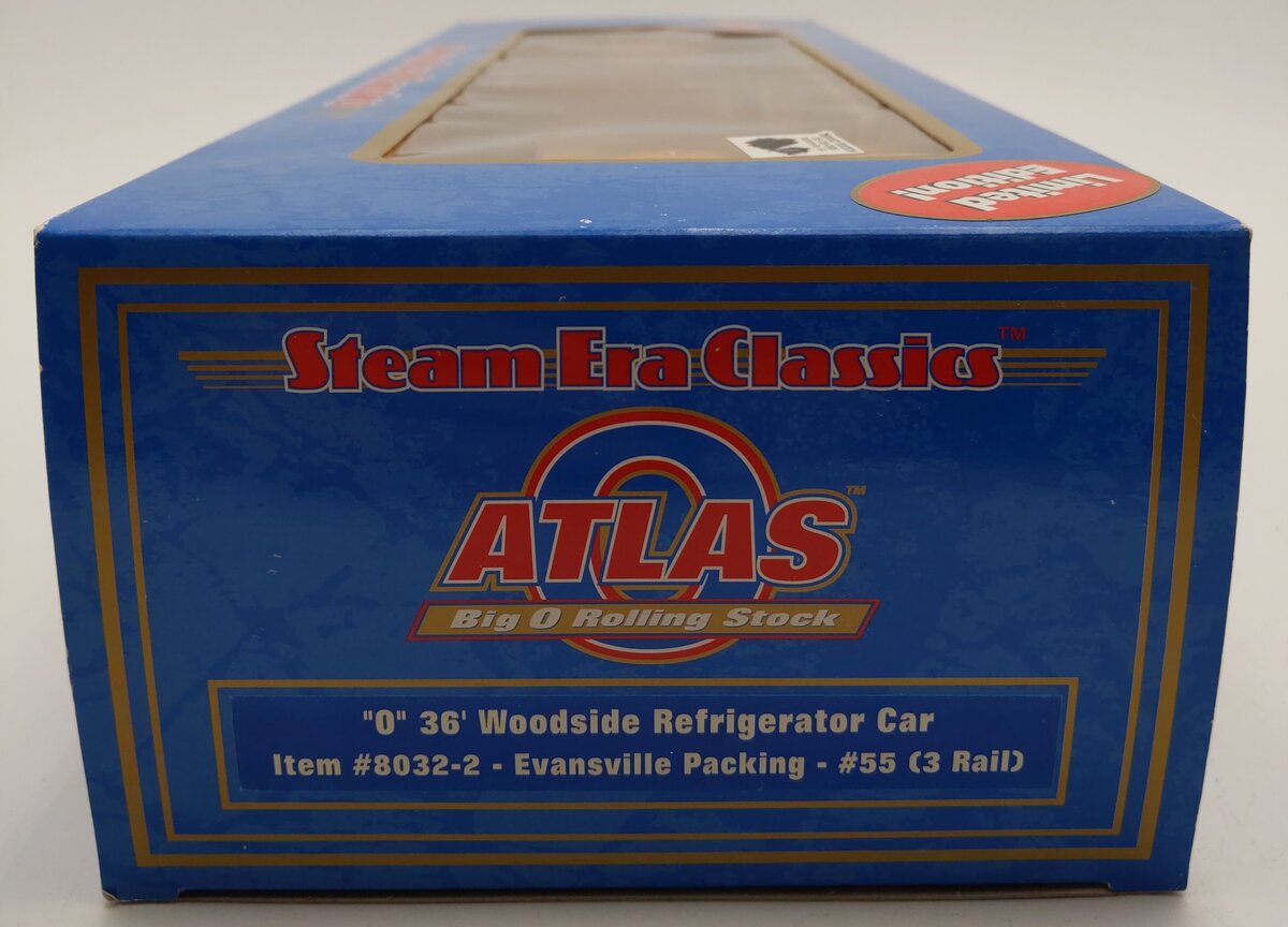 Atlas 8032-2 O Evansville Packing Woodside Reefer Car #55 (3-Rail) NIB