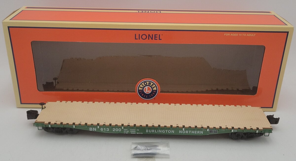 Lionel 6-19386 O Gauge Burlington Northern PS-4 Flatcar w/Stakes EX/Box