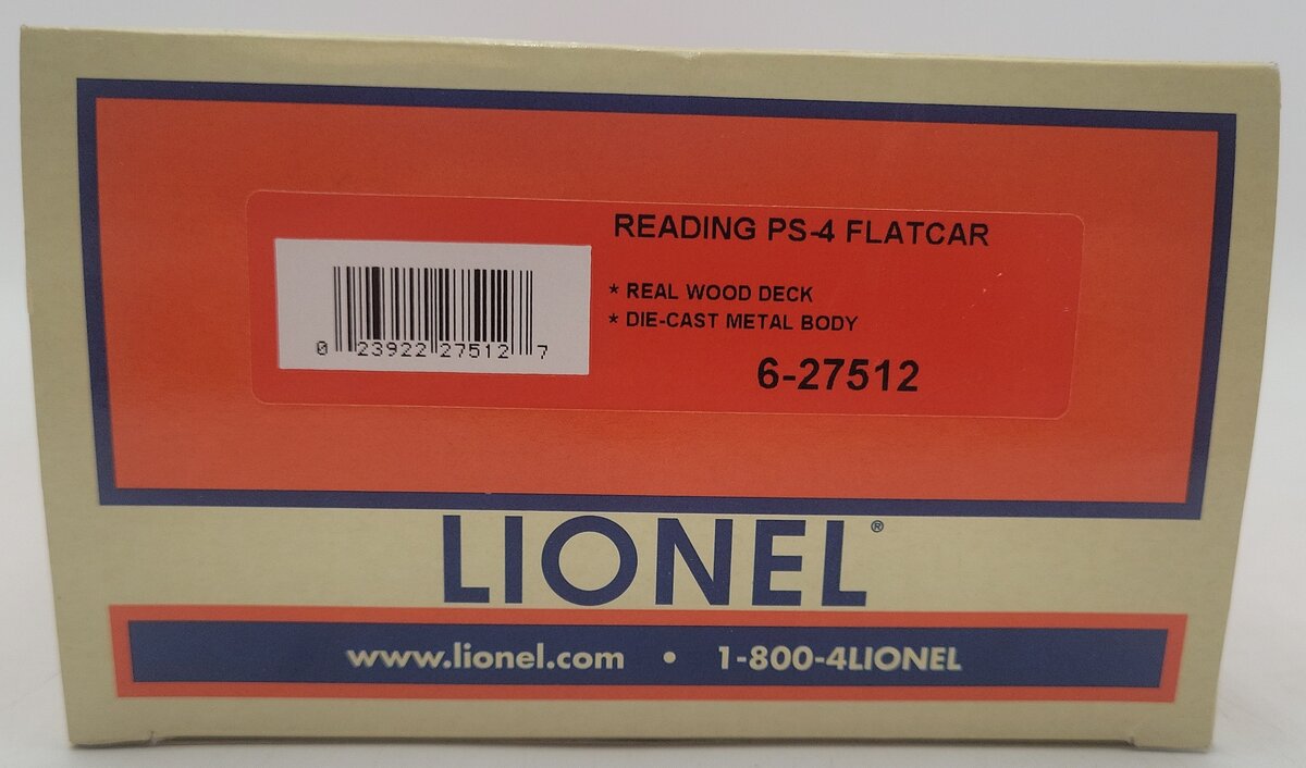 Lionel 6-27512 O Reading PS-4 Flat Car with Wood Deck #9314 EX/Box