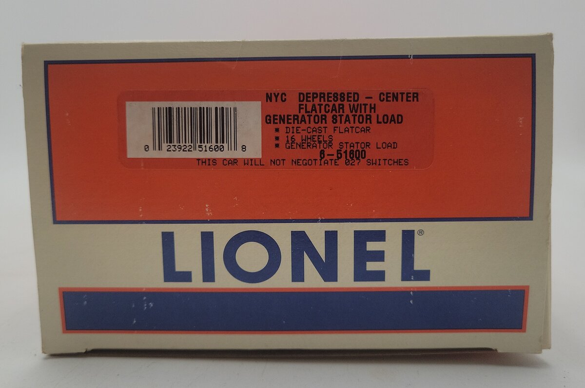 Lionel 6-51600 O New York Central Depressed Flatcar w/Generator Stator Load EX/Box