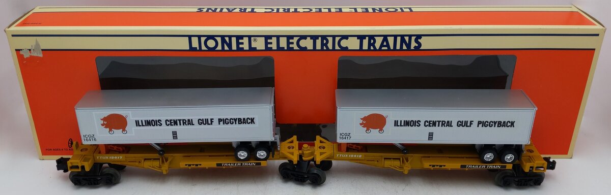 Lionel 6-19416 O Gauge Illinois Central TTUX Flatcar w/ Trailers EX/Box