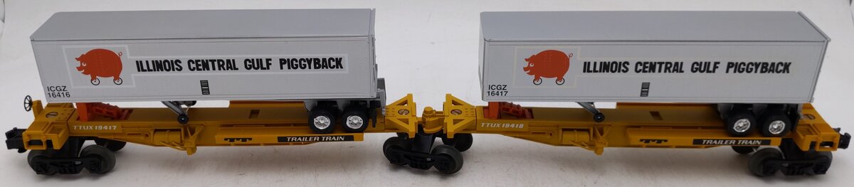 Lionel 6-19416 O Gauge Illinois Central TTUX Flatcar w/ Trailers EX/Box