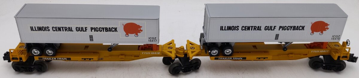 Lionel 6-19416 O Gauge Illinois Central TTUX Flatcar w/ Trailers EX/Box