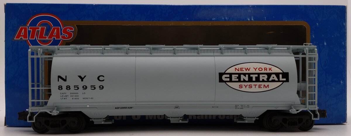 Atlas 6308-1 O New York Central 3-Bay Cylindrical Hopper #885959 (3 Rail) LN/Box