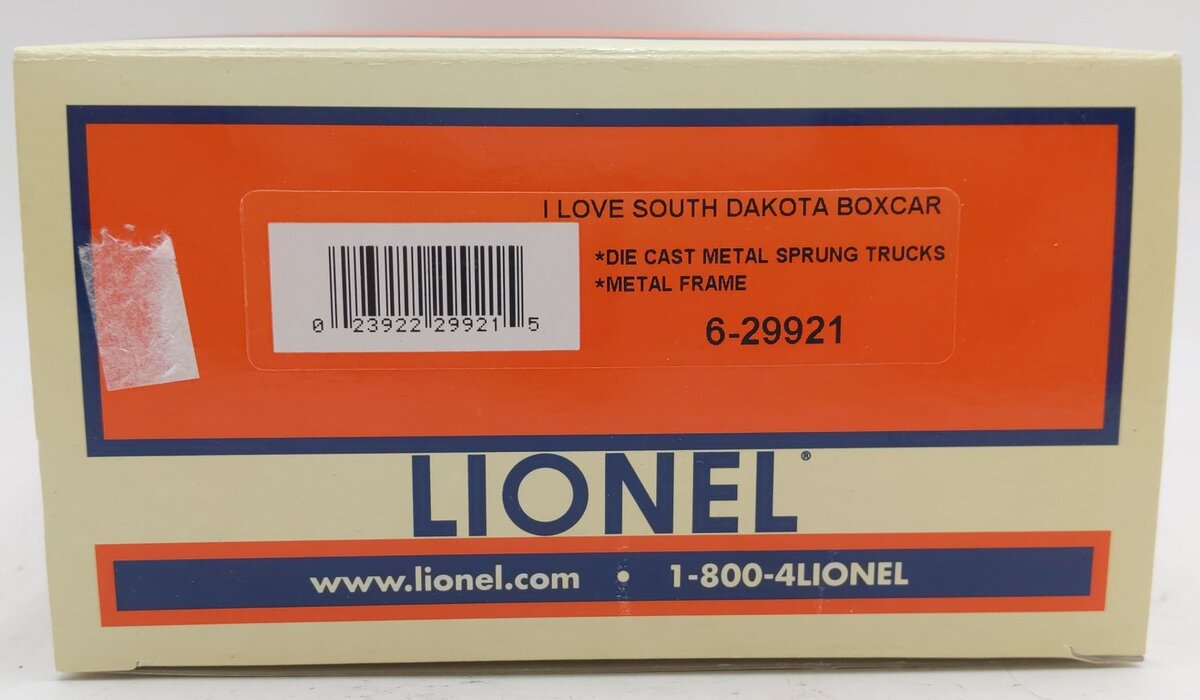 Lionel 6-29921 O Gauge I Love South Dakota Boxcar EX/Box