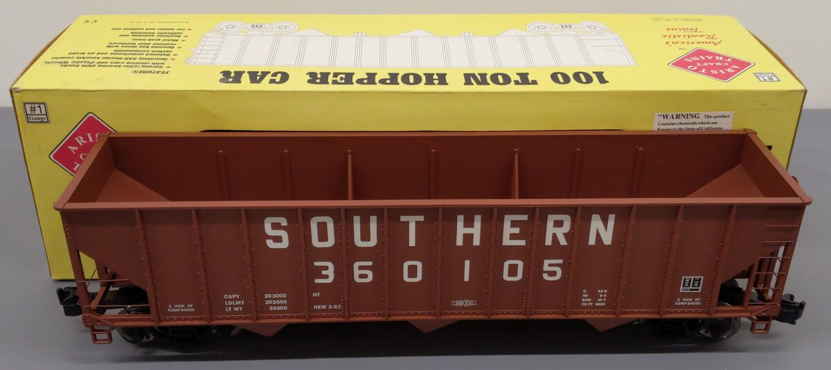 Aristo-Craft 41413P G Scale Southern 3 Bay 100 Ton Hopper #360105 (Metal Wheels) EX/Box