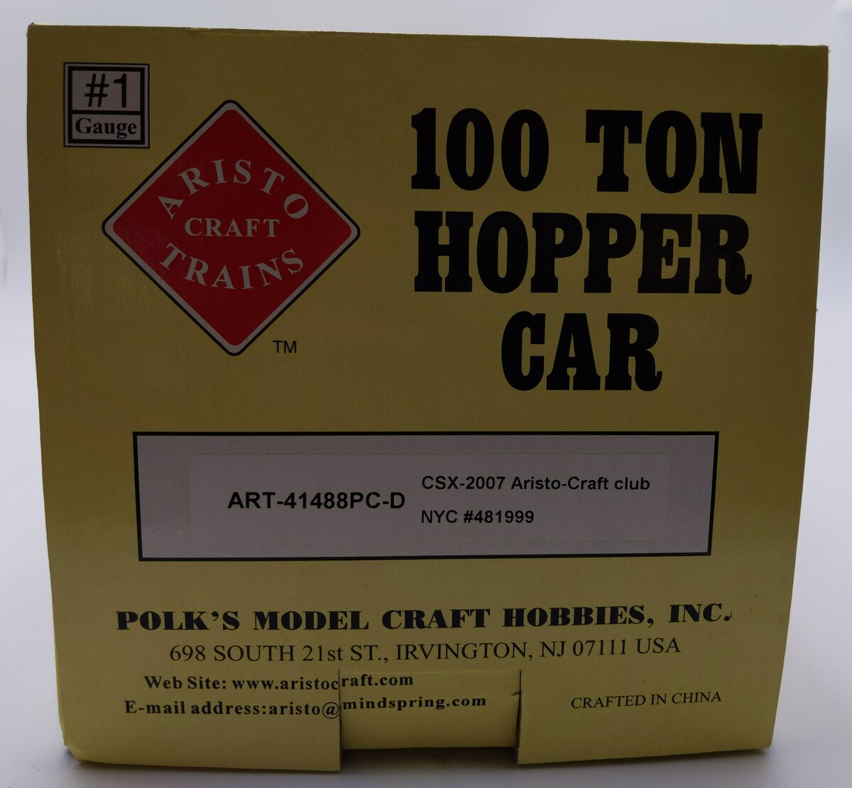 Aristo-Craft ART-41488PC-D G Scale CSX 100 Ton Hopper #481999 NIB