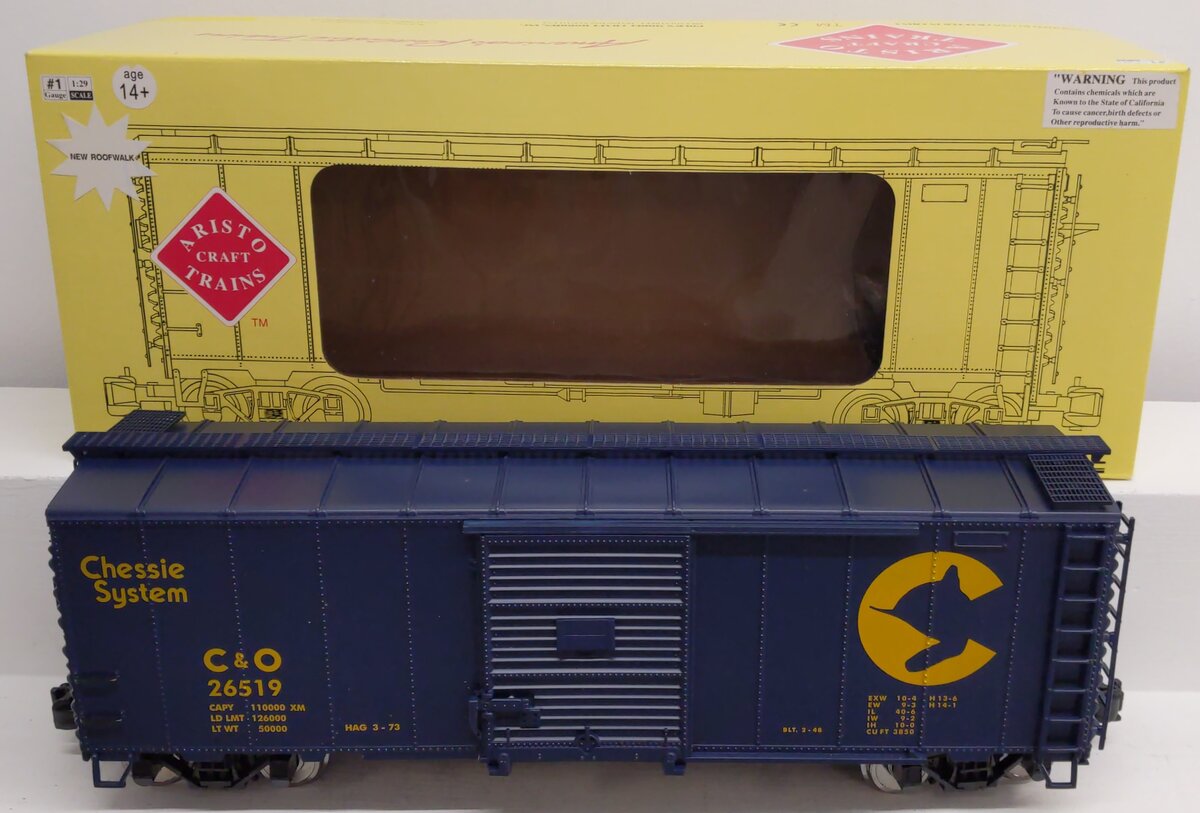 Aristo-Craft 46071 G Gauge Chessie 40' Steel Boxcar #26519 (Metal Wheels) EX/Box