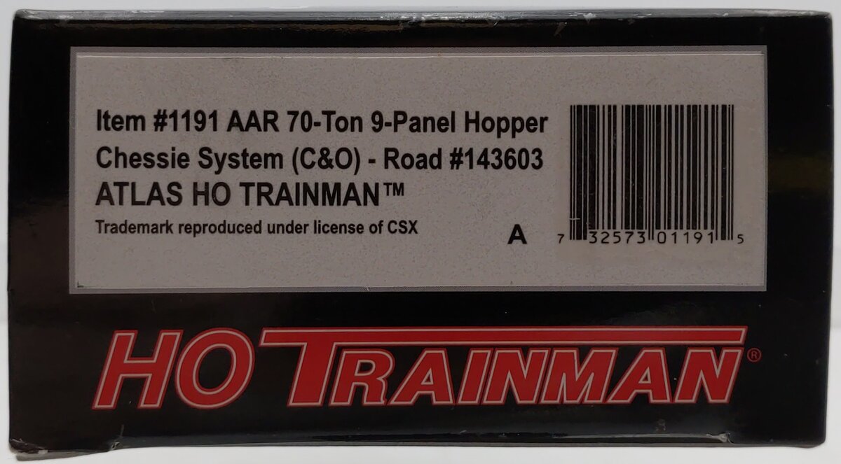 Atlas 1191 HO Scale Chessie/C&O AAR 70T 9 Panel Hopper #143603 LN/Box