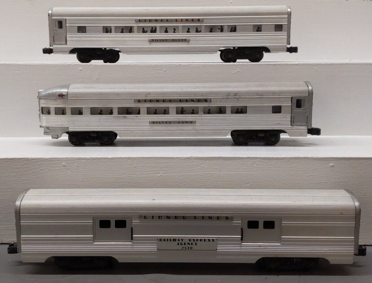 Lionel O Vintage Lionel Lines Aluminum Passenger Cars: 2534, 2531, 2530 [3] VG