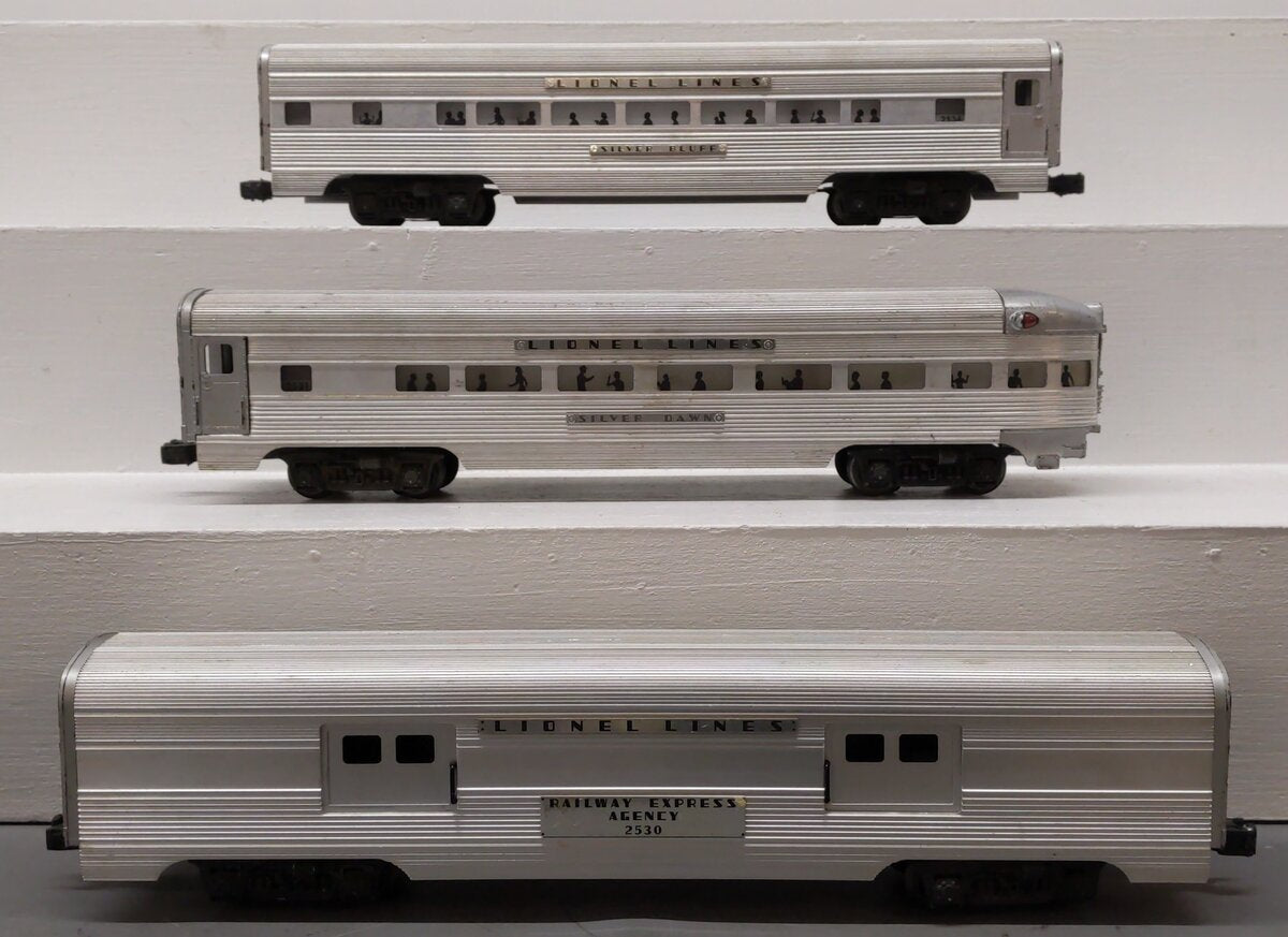 Lionel O Vintage Lionel Lines Aluminum Passenger Cars: 2534, 2531, 2530 [3] VG