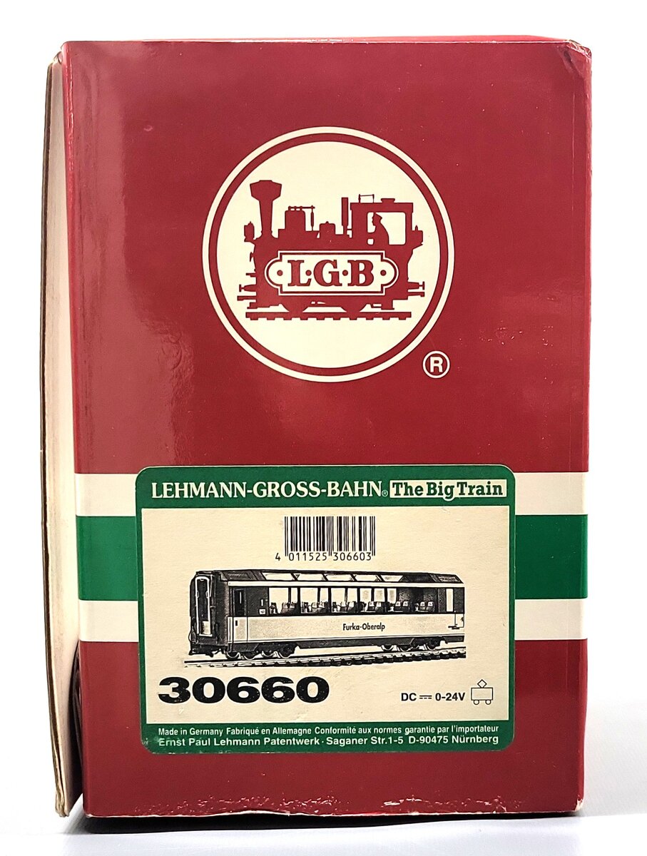 LGB 30660 G Scale Furka-Overalp Open Top Passenger Car - Metal Wheels LN/Box