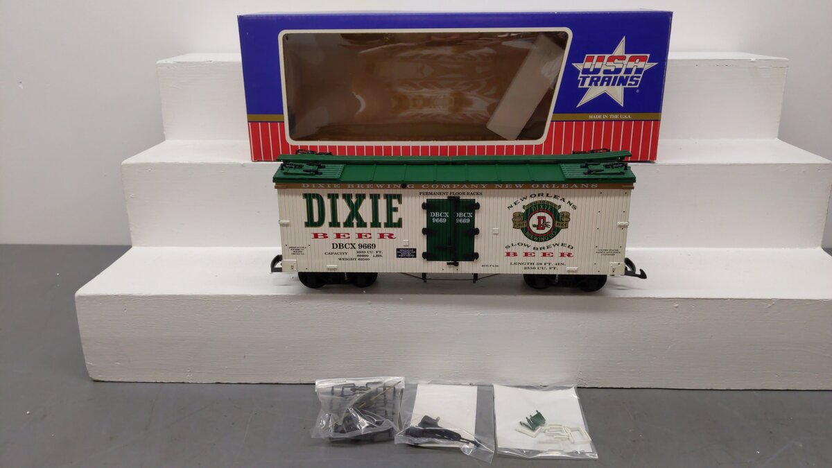 USA Trains R-16186 G Scale Dixie Beer Refrigerator Car #9669 EX/Box