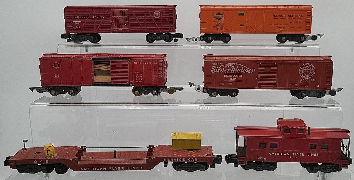 American Flyer Vintage S Gauge Freight Cars: 642, 633, 948, 976, 904, 623 [6] VG