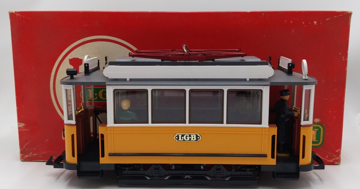 LGB 2035 G Scale Unlettered Yellow Motorized Trolley EX/Box