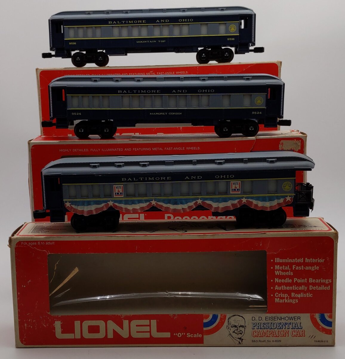 Lionel O Scale Baltimore & Ohio Passenger Cars; 6-9516, 6-9524, 6-9529 [3] VG/Box