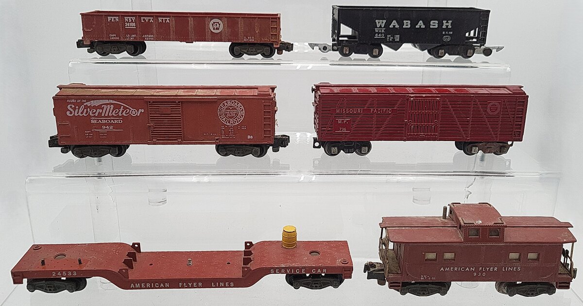 American Flyer Vintage S Gauge Cars: 24106, 640, 930, 942, 24533, 736 [6] VG