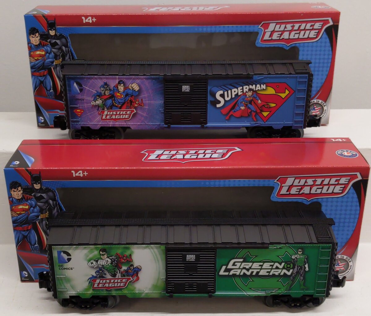 Lionel 6-82684 O Superman/Green Lantern Boxcar 2-Pack EX/Box