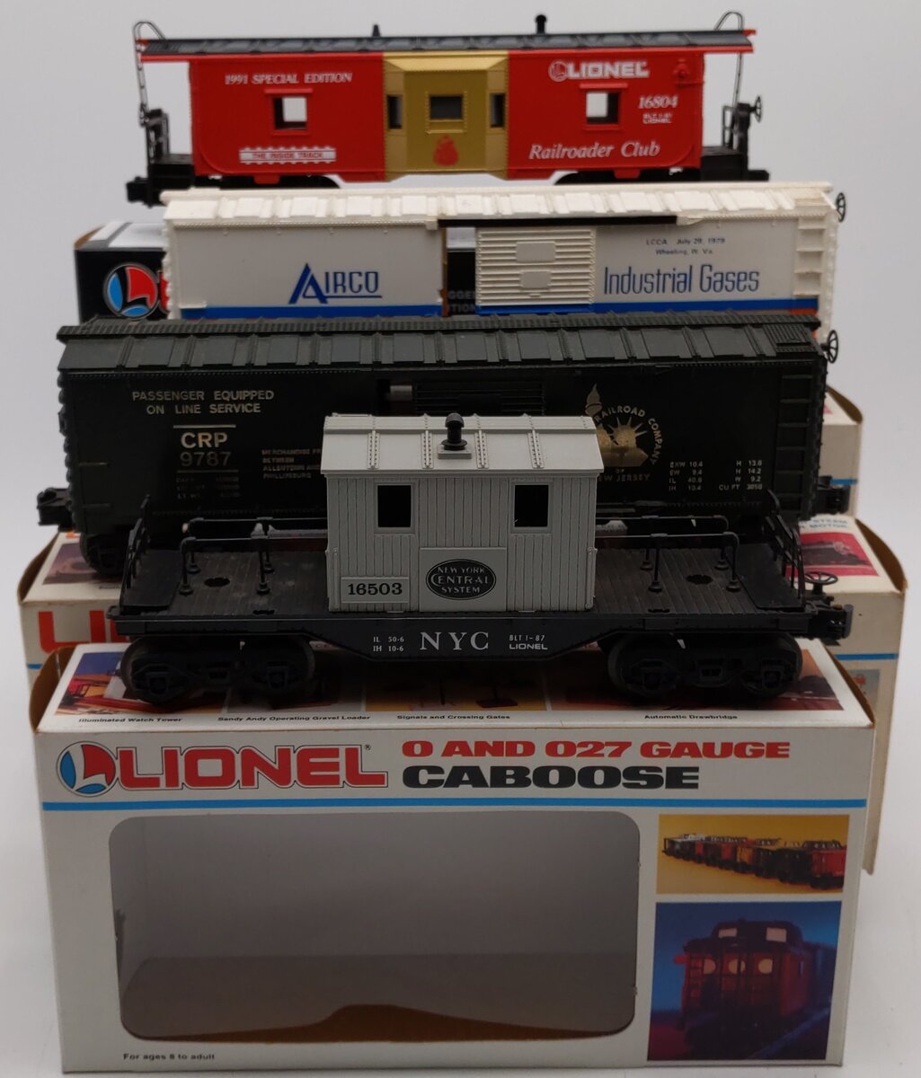 Lionel O Gauge Boxcars & Cabooses: 6-9733, 6-9787, 6-16503, 6-16804 [4] VG/Box
