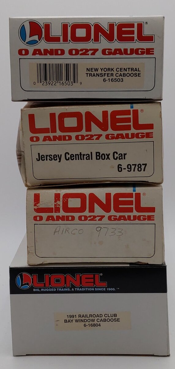Lionel O Gauge Boxcars & Cabooses: 6-9733, 6-9787, 6-16503, 6-16804 [4] VG/Box