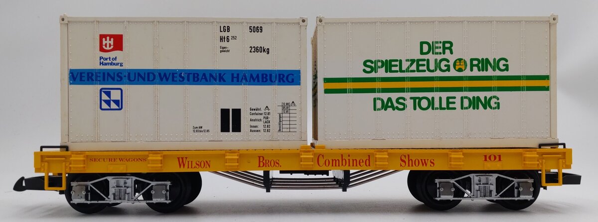 LGB 4160-DG G Scale Wilson Brothers Flatcar w/ Container Load #101 EX