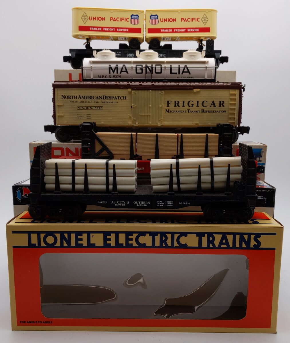 Lionel O Gauge Flatcars & Freight Cars: #9279, #9383, #5703, #16350, #16382 [5] VG/Box