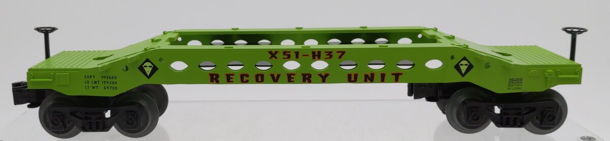 Lionel 6-26469 O Gauge Area 51 Recovery Unit X51-H37 Flat Car EX